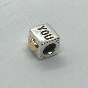 Pandora Sterling Silver ‘ I Love You ‘ Charm w 14K Gold Heart Square Charm